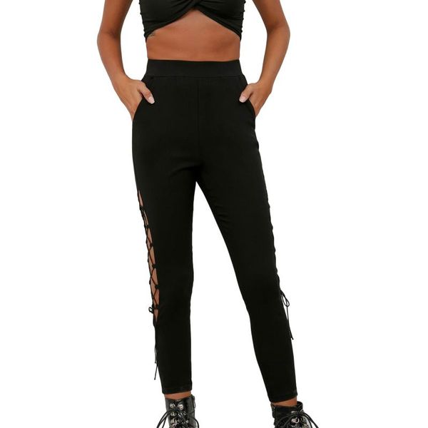 

women's pants & capris women wrapped pants, solid color slimming casual party street high waist black trousers, Black;white