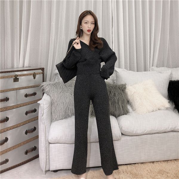 

2021 new women sweater suit and sets sweaters two piece pants suits casual knitted trousers+jumper clothing set x4jq, Gray