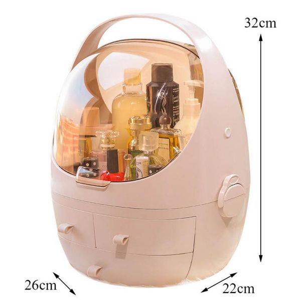 

bathroom storage & organization makeup organizer box display cosmetic case with drawers and handle fully open dustproof lid for bathroom, dr