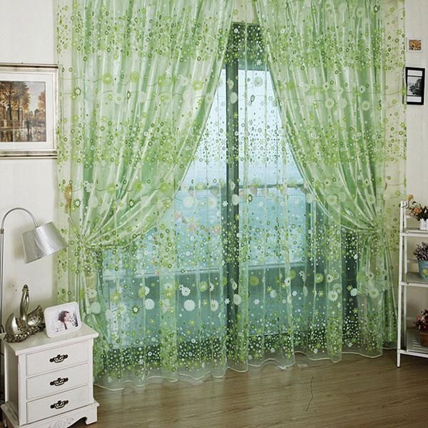 

green window curtain floral tulle voile drape panel sheer scarf valance 1x2m