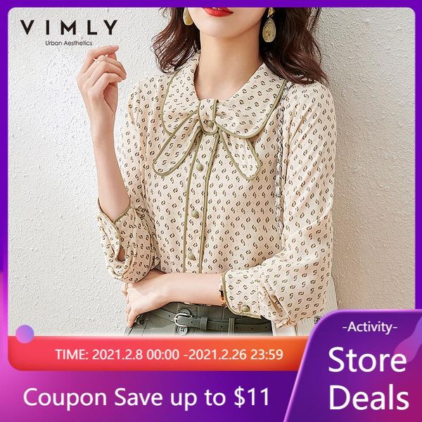 

vimly 2021 spring women blouse fashion floral single breasted slim shirts autumn elegant blusas mujer female f6078, White