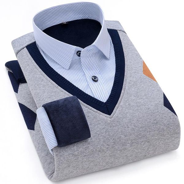 

men's casual shirts sweater sheep wool shirt collar long-sleeved pullover middle-aged and elderly dad pretends to be two-piece men, White;black