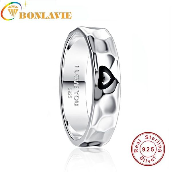 

cluster rings bonlavie 12-yard polished heart-shaped hammered finish blackened 925 sterling silver ring for men wedding jewelry accessories, Golden;silver