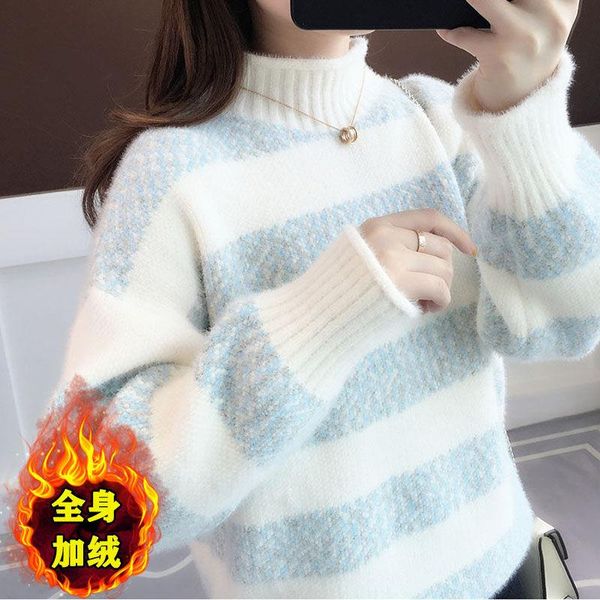 

women's sweaters women autumn winter faux mink cashmere sweater pullovers casual thick long sleeve turtleneck knitted jumpers pullover, White;black