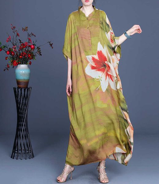 

vanovich summer short sleeve women dress printing pluz size cotton print casual europe stand collar 210615, Black;gray