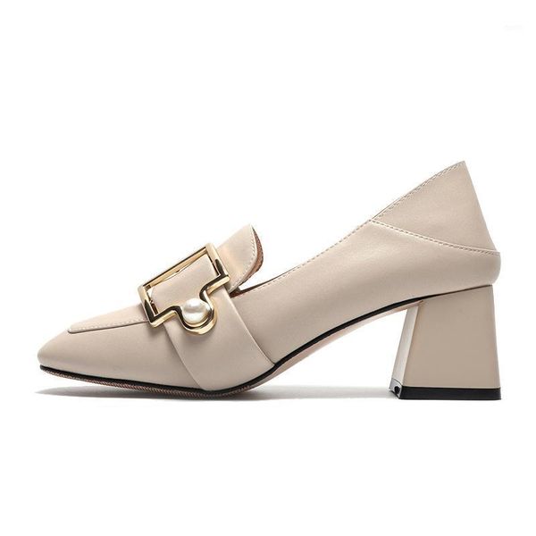 

spring and summer fashion pearl buckle casual high-heeled loafers thick heel two-wear women's shoes dress, Black