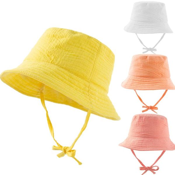 

caps & hats 1-3 years baby girl panama hat children solid color cotton comfy fashion bucket boy girls summer fishing sun outdoor cap, Yellow
