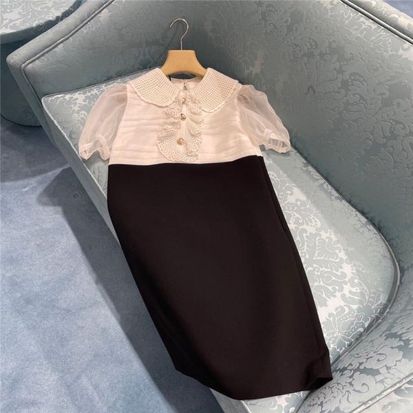 

casual dresses fake 2 piece dress elegant women 2021 early autumn designer fairy white organza shirt patchwork black mini vestidos, Black;gray