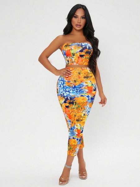 

sxy allover print tube & pencil skirt w0jq#, White