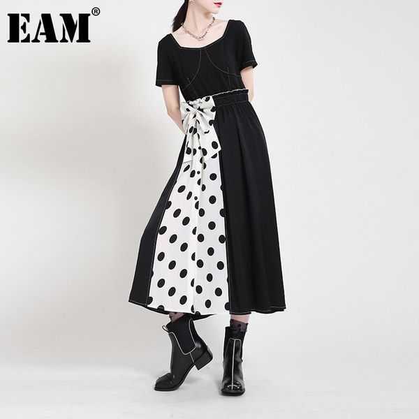 

casual dresses [eam] women black dot printed long temperament dress round neck short sleeve loose fit fashion spring summer 2021 1dd7666, Black;gray
