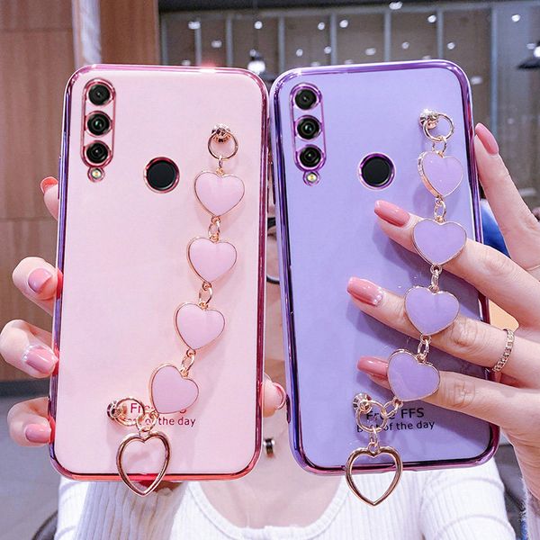 

for honor 30i case luxury electroplated heart bracelet case for huawei honor 9x 8x 10 10i 20 20i 20s 30 30s lite pro v30 v40 y9s