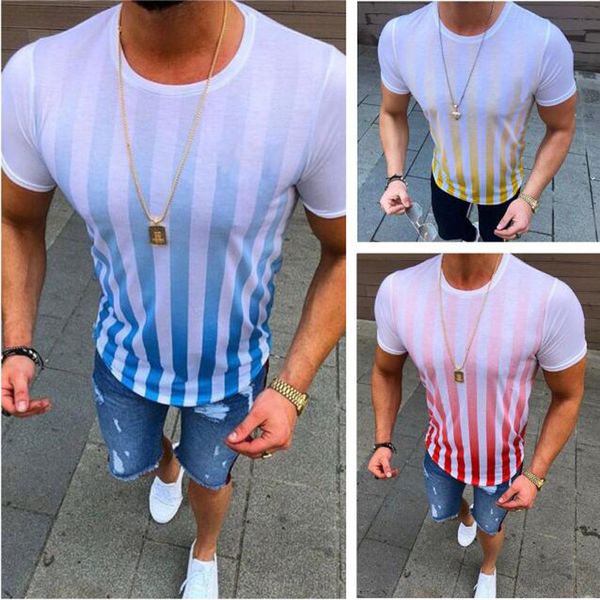 

men's youth popular striped t-shirt 2021 spring and summer new round neck slim pullover casual short-sleeved shirt for men, White;black