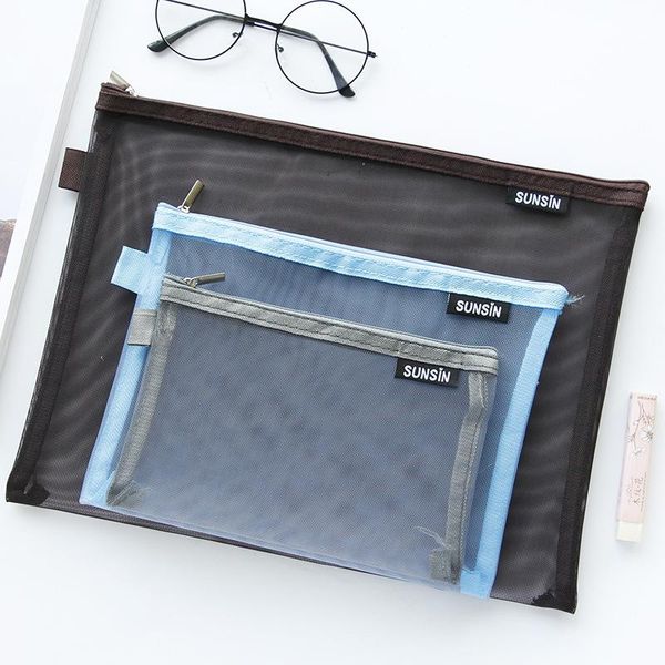 

business card files 1pcs shangpai printing wind transparent grid zipper bag information kit student exam special pencil stationery storage