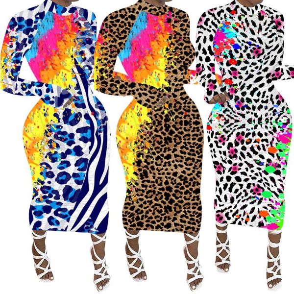 

casual dresses autumn winter women leopard long sleeve party dress, Black;gray