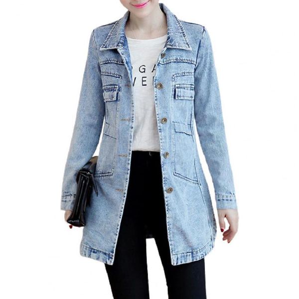 

women's jackets women denim jacket autumn winter korean turn-dwon collar slim long base coat resistant irregular hem jeans, Black;brown