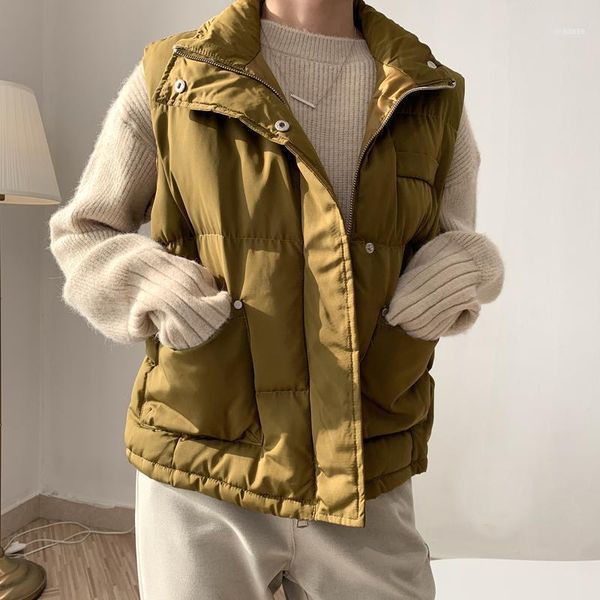 

autumn/winter 2021 women's vest cotton short waistcoat plus sleeveless coat casual fur style simple stand-up co1, Black;white