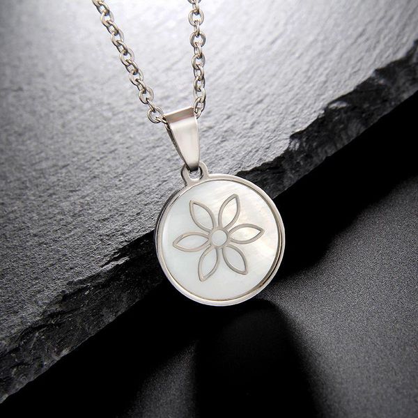 

pendant necklaces fashion silver color flower pattern necklace stainless steel disc round for women drop