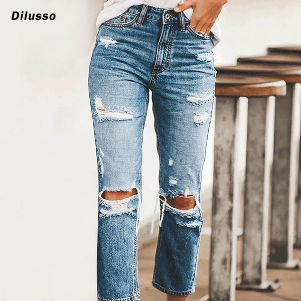 

women's jeans women solid color hole low waist flares ankle fashion pants trouser flared pant 2021, Blue