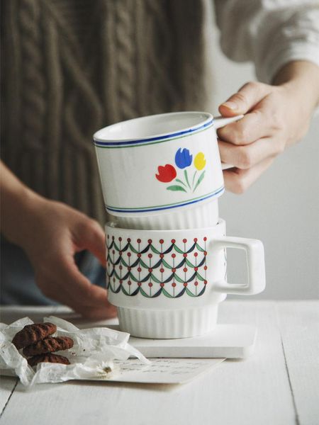 

mugs retro ceramic flower mug french breakfast plate creative drinking cup coffee