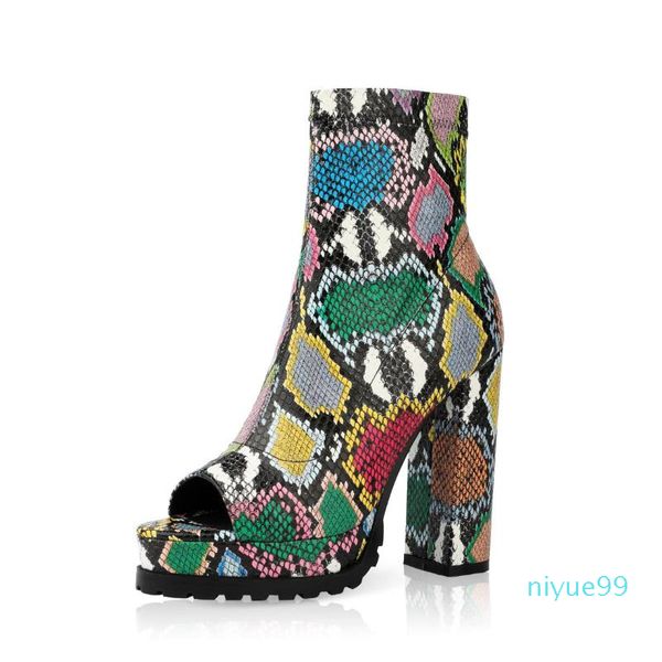 Boots Open Toe Zipper Snake Print Ankle Женская платформа Бренд Мода Дамы Летняя обувь