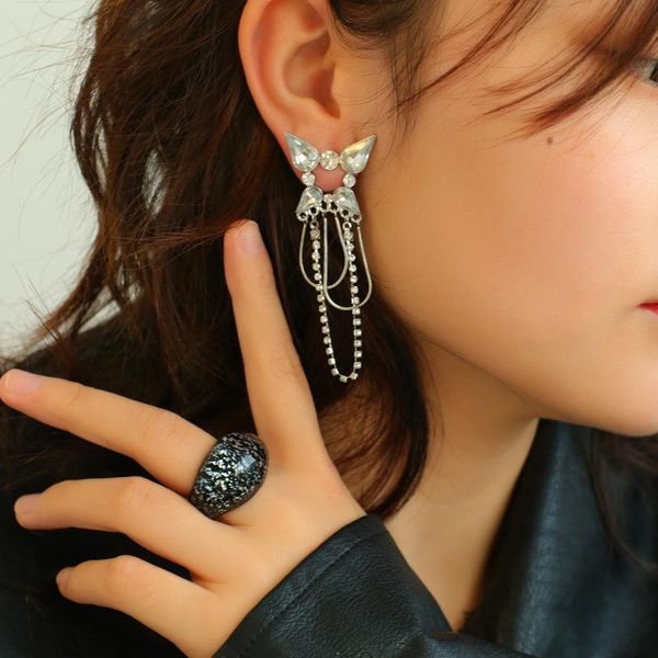 

dangle & chandelier aensoa fashion shiny long tassel full rhinestone earrings for women bijoux zircon water drop earring bridal, Silver