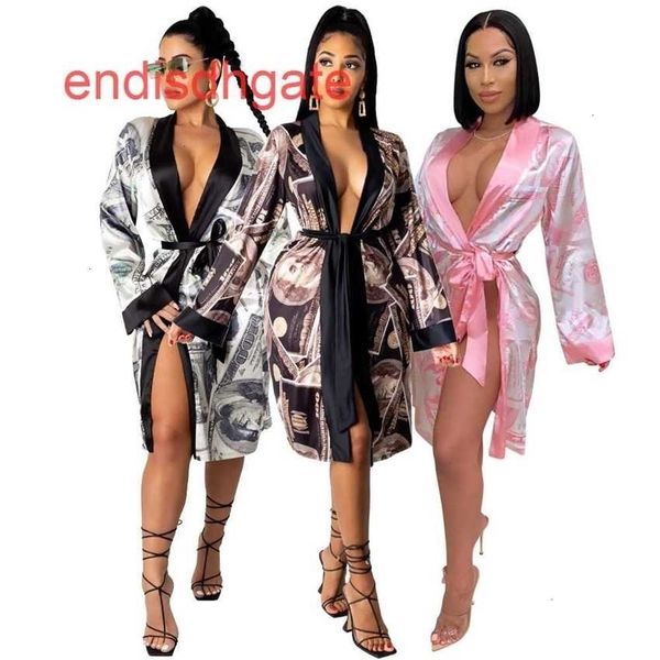 

factoryte92printing 2021 new loose pajamas dollar bathrobe bandage cardigan housewear women's clothing, Black;white
