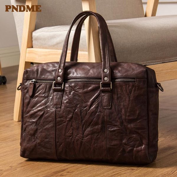 

briefcases pndme business vintage luxury natural genuine leather men's briefcase fashion real cowhide handbag file lapmessenger bag