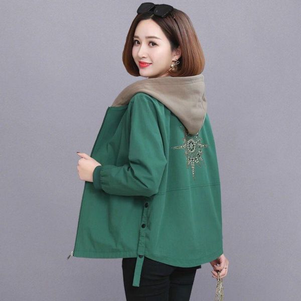 

women's jackets autumn coat hooded jacket long sleeve zipper pockets casual windbreaker basic outerwear plus size 4xl, Black;brown