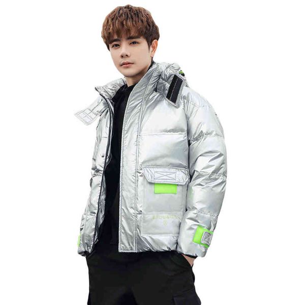 

winter stand collar men's ets korean fashion loose couple parkas outerwear thick warm white duck down coats, Black