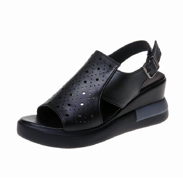 

sandals 2021 summer style platform wedge with fish mouth women open-toed hollow sponge cake, Black