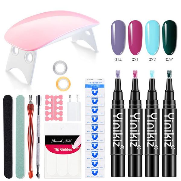 

nail art kits set one step glue pen solid color series uv led lamp colors soak off gels varnish starter kit tsl
