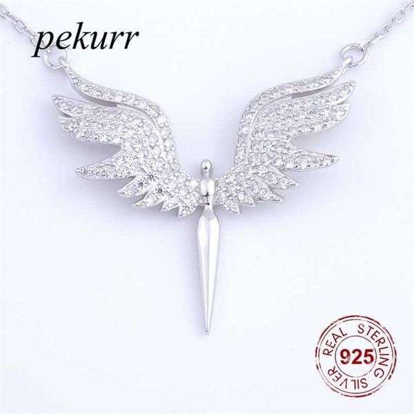 Pekurr 925 Sterling Silber CZ Winkel Flügel Phoenix Adler Vogel Halsketten Anhänger Für Frauen Kette Schmuck Geschenke 220114