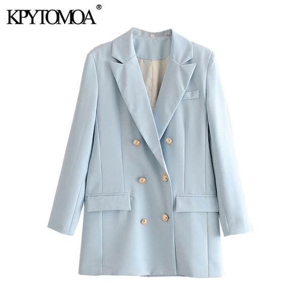 

kpytomoa women fashion office wear double breasted blazer coat vintage long sleeve back vents female outerwear chic 211019, White;black