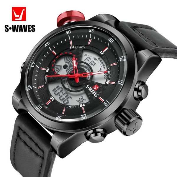 

wristwatches s Â· waves brand trend leisure double display men's watch waterproof belt electronic quartz, Slivery;brown
