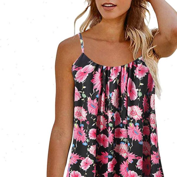 

women fashion summer tank floral printed sleeveless vest blouse large size tank camis clothes gh, White