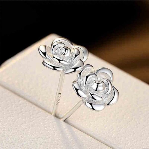 

stud woman rose flower earrings party club accessories ear fashion jewelry korean style moda mujer, Golden;silver