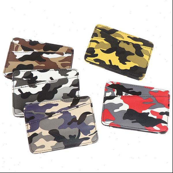 

army camouflage mini mens leather magic wallet with coin pocket slim purse money clip bag bank credit card cash holder, Red;black