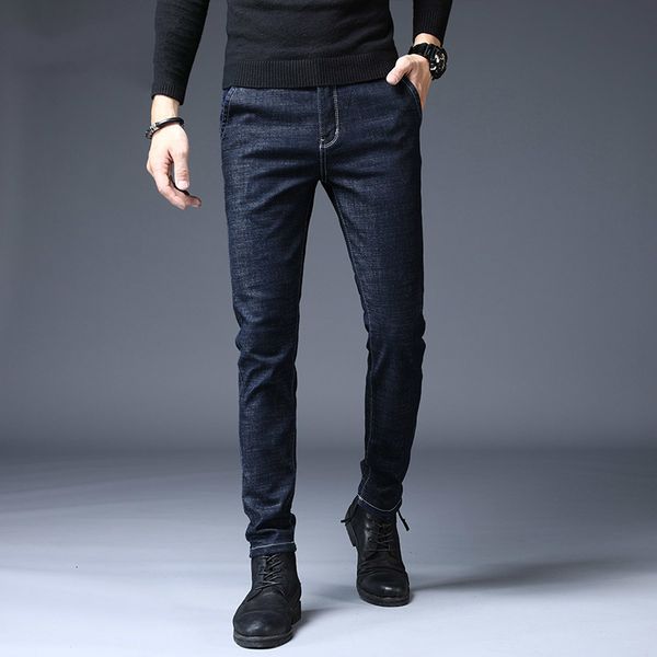 

2021 autumn winter new black blue jeans men korean version slim fit stretch pants youth fashion casual male trousers plus size tteq