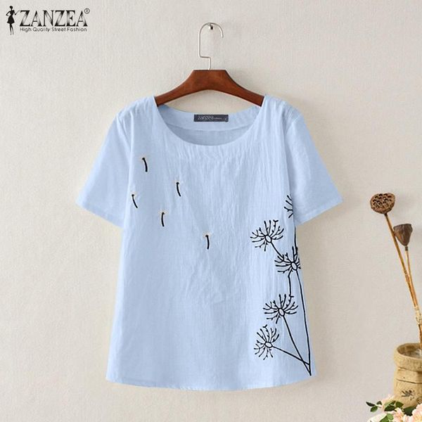 

women's blouses & shirts zanzea vintage women blouse 2021 summer embroidery cotton linen casual shorts sleeve tunic lady loose blusa f, White