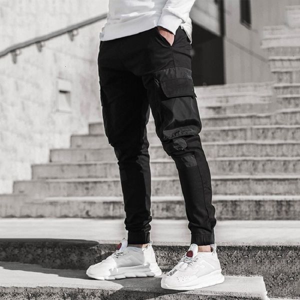 

2021 New Men's Side Pockets Harem Ribbons Black Hip Hop Male Joggers Trousers Fashion Casual Streetwear Pants 9xj6 WT98