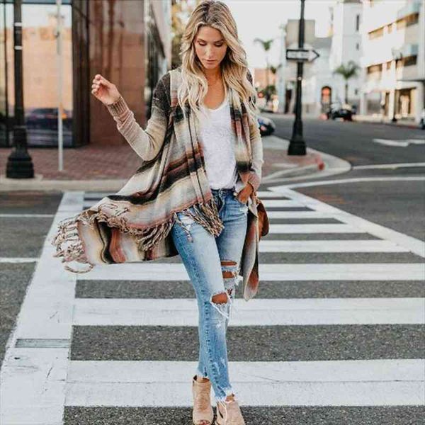 

women long poncho winter sweaters striped shawl tassel coat sleeve knitted cardigan plus size fringe, White;black