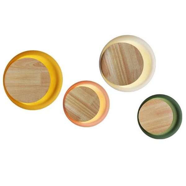 

wall lamp modern nordic creative macaron iron wood round plate led 12w for foyer background bedroom aisle porch light 28cm 2233
