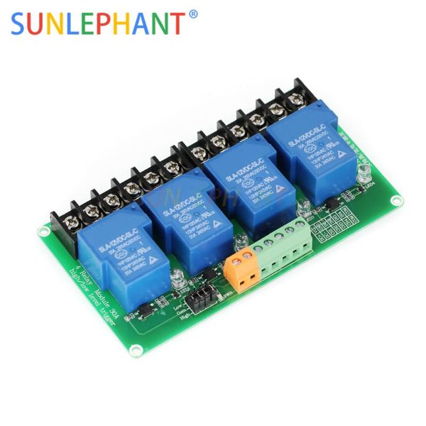 

integrated circuits 1pcs four 4 channel relay module 30a with optocoupler isolation 5v 12v 24v supports high and low triger trigger for smar