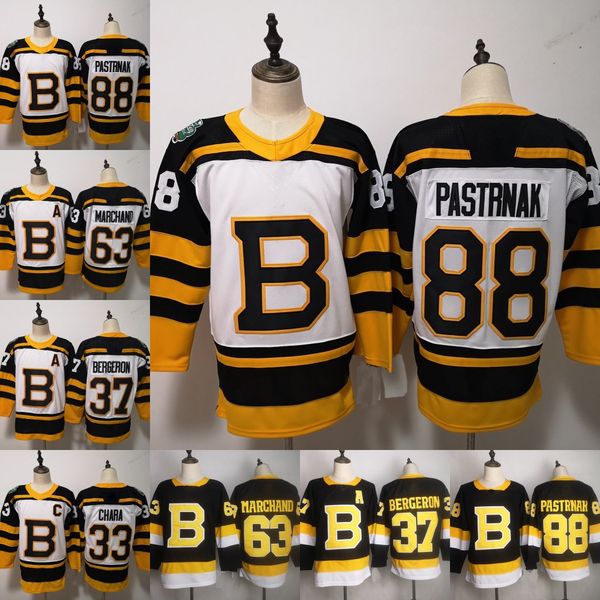 

men's boston bruins hockey jersey 37 patrice bergeron 88 david pastrnak 33 zdeno chara 63 brad marchand 4 bobby orr jersey, Black