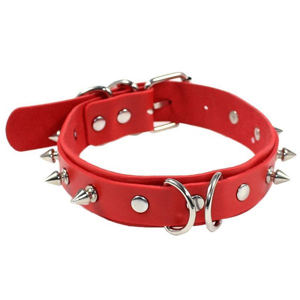 

fashion leather spike collar rivets necklace bijoux metal round belt buckle choker necklaces for women jewelry chunky jllmnk, White