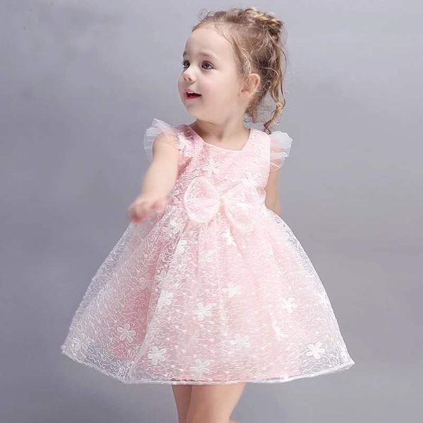 

summer girls' lace bow girl's children's dress princess dress, White