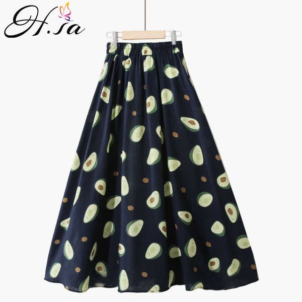 

hsa womens pleated skirt fruit print jupes female spring summer korean elastic high waist mesh faldas largas longue femme 210716, Black