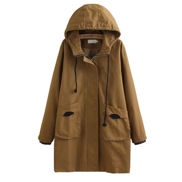 

women's trench coats 2021 women coat spring autumn clothing korean loose long hooded outerwear plus size xl-4xl windbreaker female 535, Tan;black