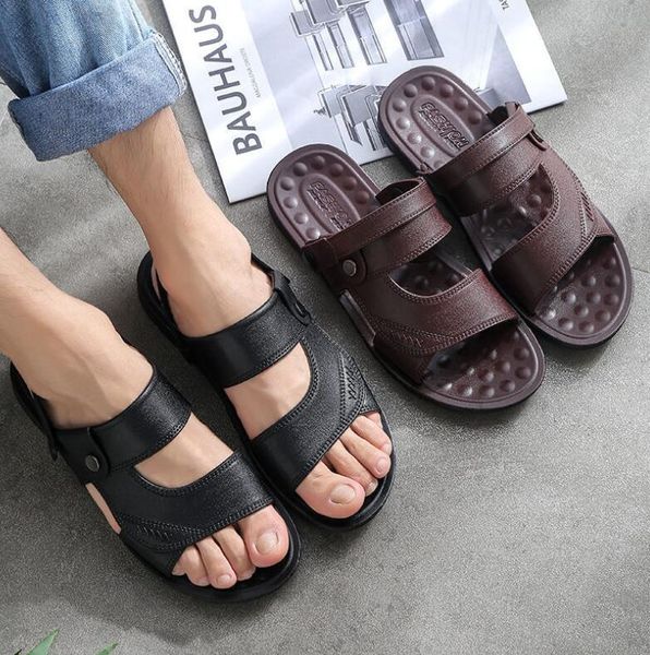 

2021 summer trendy men's sandals casual sandals outdoor non-slip breathable buckle beach shoes, Black