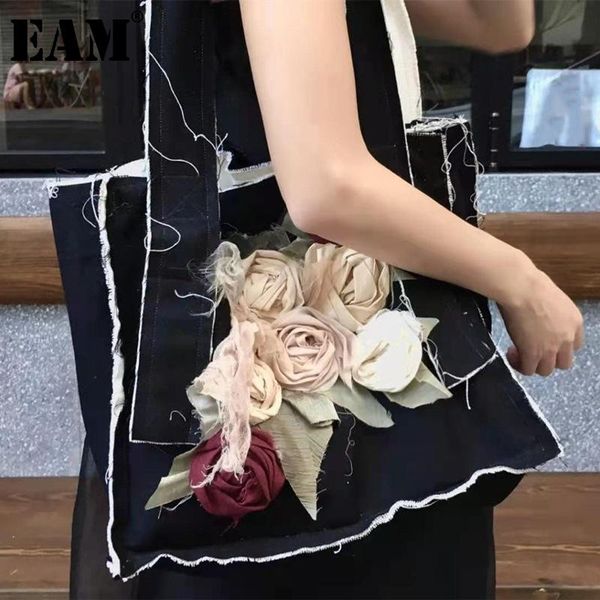 

evening bags [eam] women large capacity tote bag appliques canvas personality all-match crossbody shoulder fashion tide 2021 18a3597